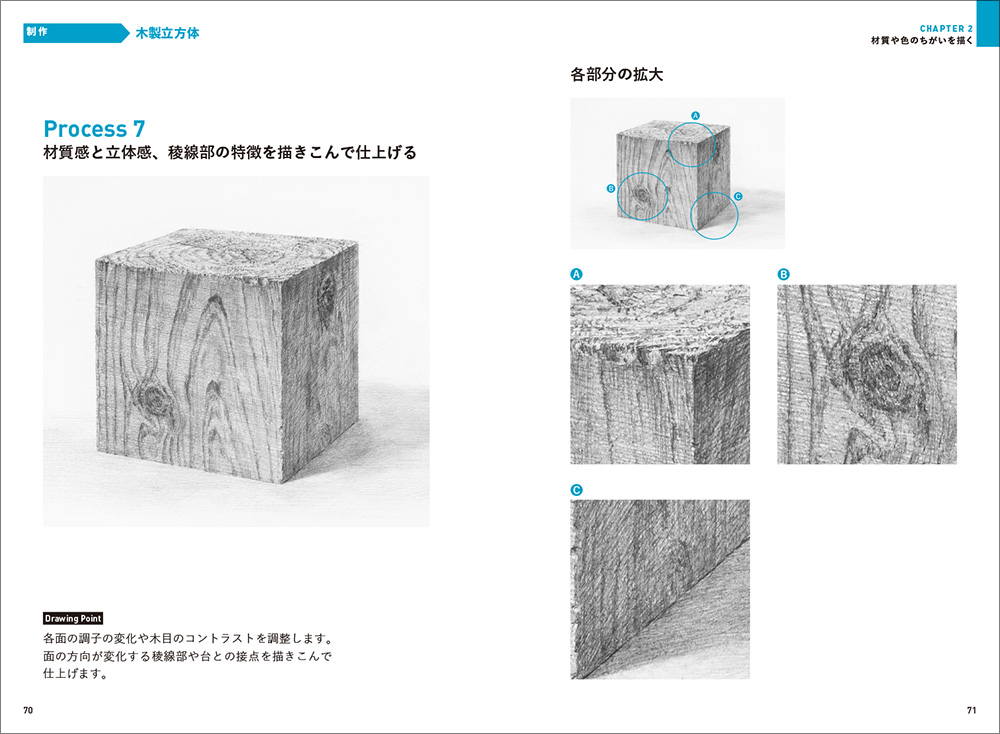 『基礎から学ぶデッサン ミニ帖 ［3つの立体］から考える基本のかたち』P70-71